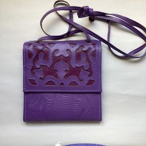 Purple Leather Hand-Tooled Crossbody Bag